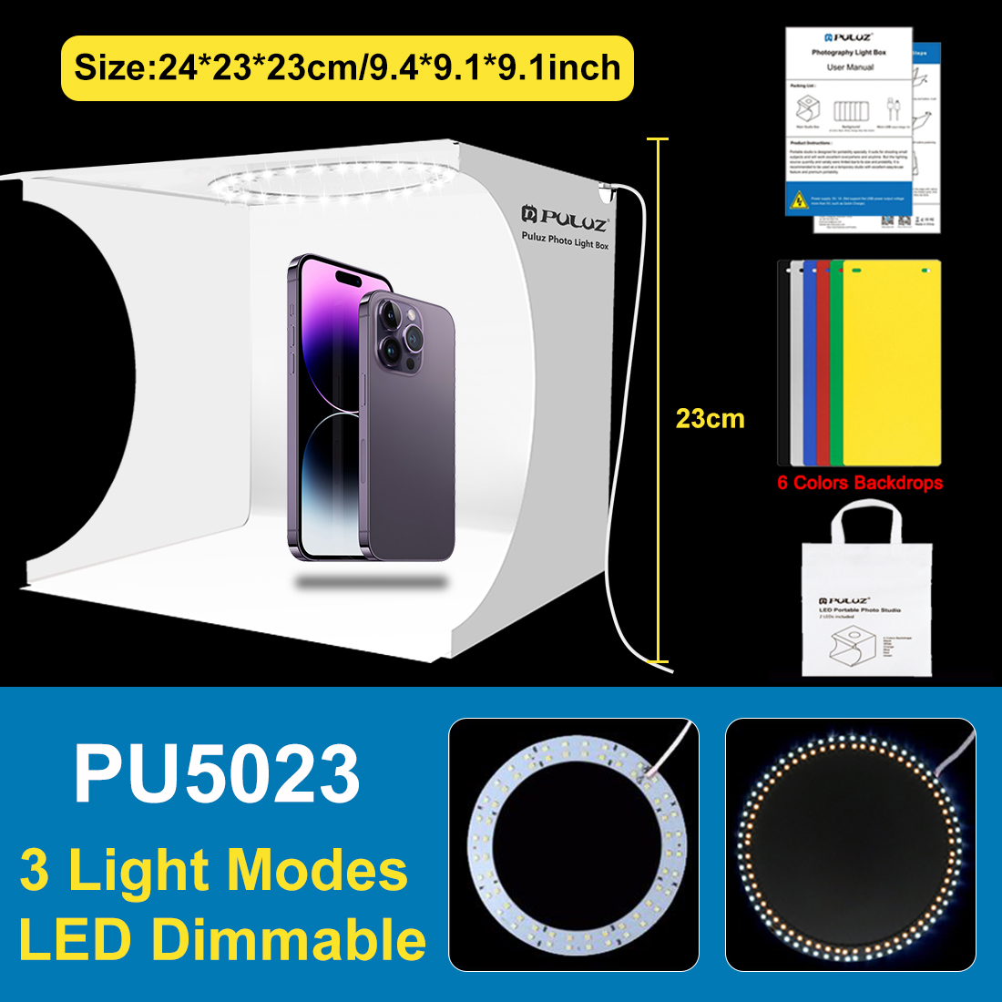 PULUZ Folding Lightbox Tabletop Light box Mini Photo Studio Box Photography Light Studio Shooting Tent Box Kit&6 Color Backdrops: Red