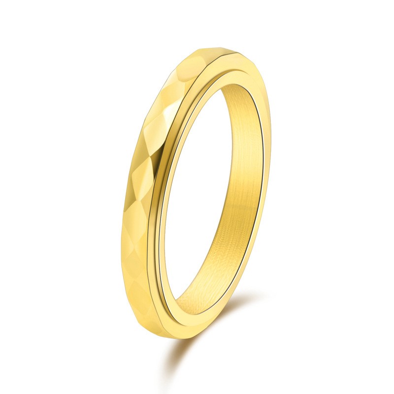 3mm Thin Stainless Steel Faceted Spinner Ring Wedding Band for Women Girl Size 5-12: 5 / Gold