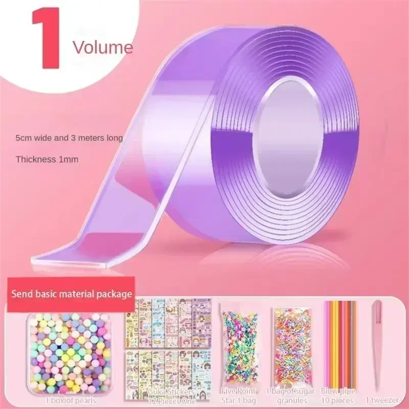 Huisdier Nano Tape Dubbelzijdig Tape Kneden Muziek Bellen Blazen Stress Reliëf Speelgoed Zelfklevende Kit Hardware Huisdecoratie: Translucent