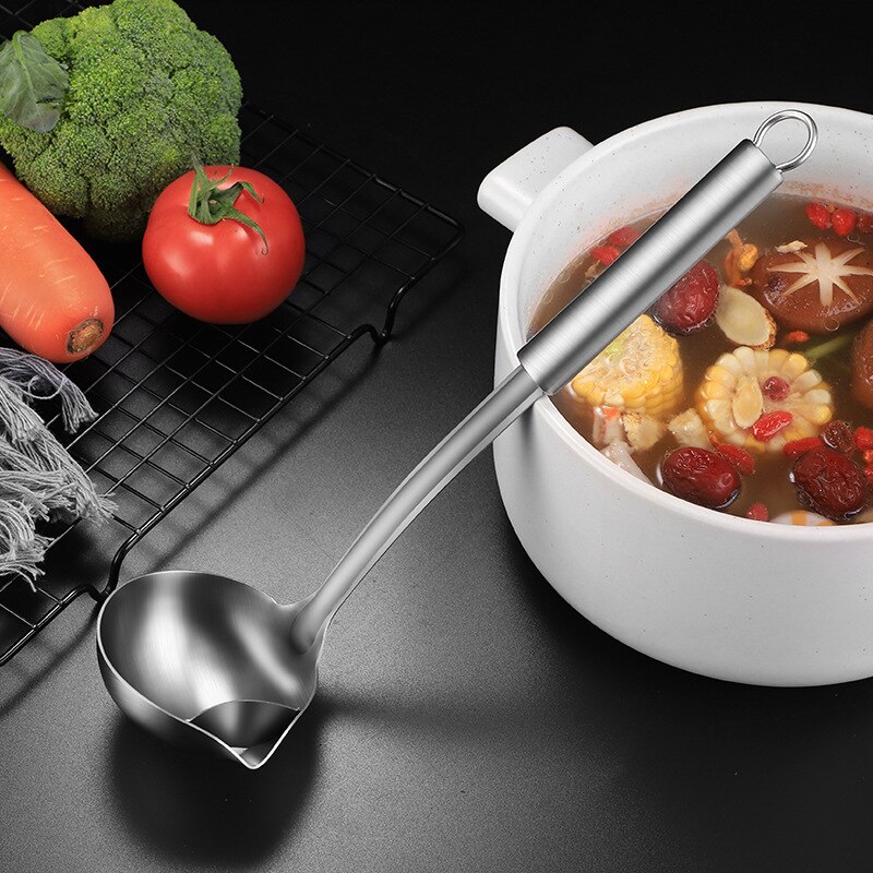 304 Stainless Steel Oil-separating Spoon Household Kitchen Oil Filter Spoon Long-handled Pot Soup Spoon Kitchen Utensils