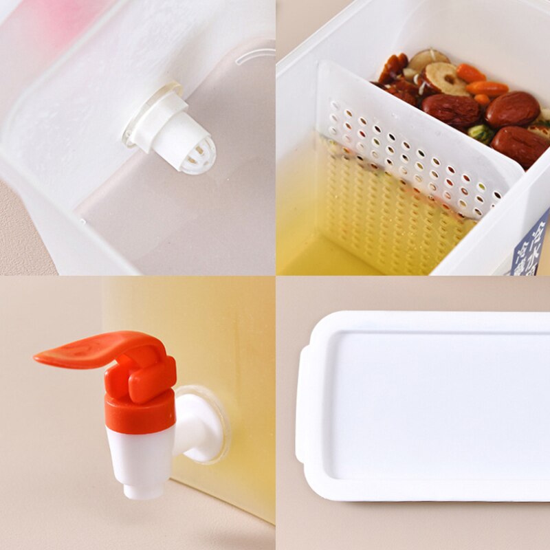 Round/Rectangular Cold Kettle With Faucet Fruit Juice Dispenser Bucket Refrigerator Cool Kettle Large Capacity Water Jug Kitchen