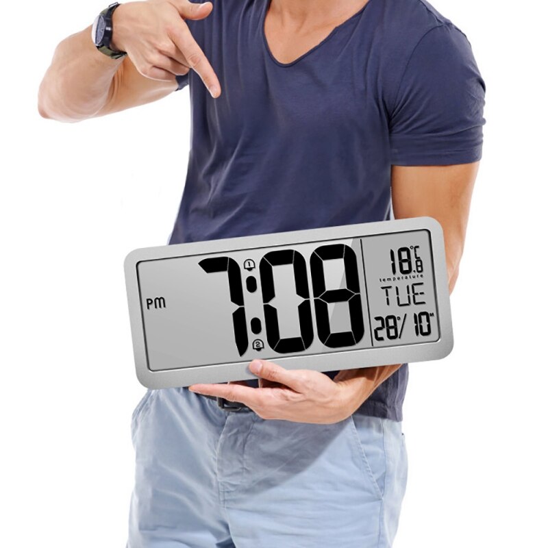 Adjustable Volume Battery Powered Digital Wall Clock With 2 Alarm Settings Large LCD Screen Display Clock 1Pcs