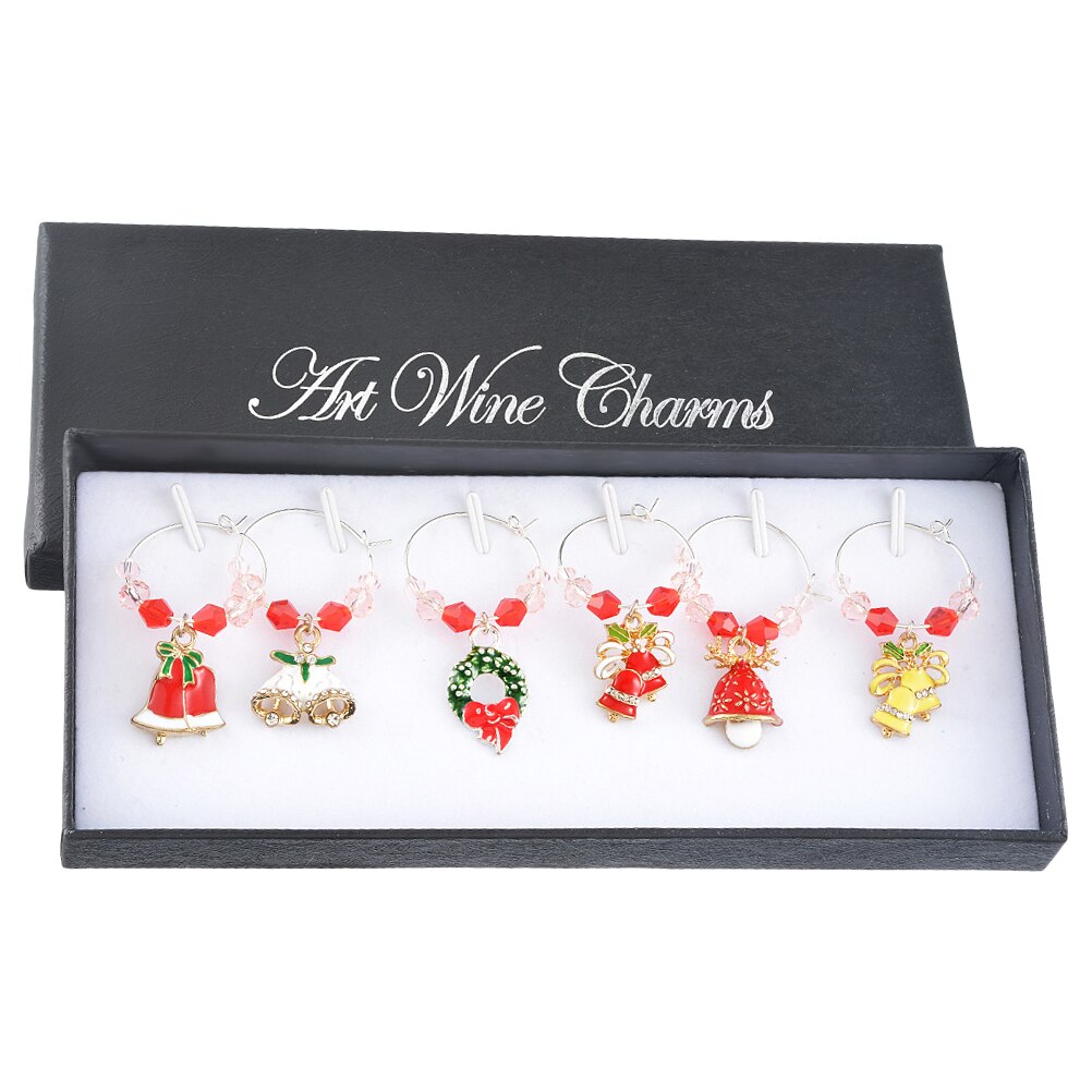 6 pièces Tasse Bague Cloche De Noël Verre À Vin Style Décor Fête Coupe En Verre De Vin Étiquette Joli Vin Bague En Verre Verre À Vin Coupe Bague De Marquage: Default Title