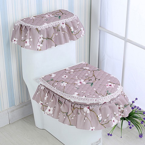 Asiento de inodoro de encaje para baño, cubierta de tanque de agua, Cubierta superior, juego de almohadillas de inodoro, cojín Protector de inodoro con estampado Floral de tres piezas: 8