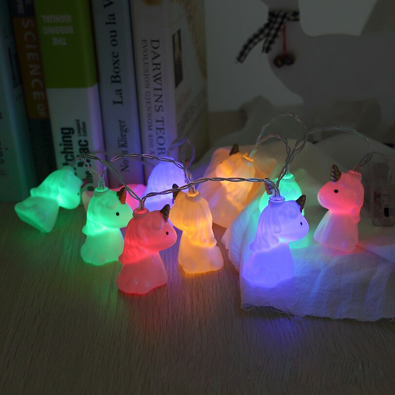 Juldekoration ljus 1.5m 10 led söt enhörning huvud led sträng nattljus romantiskt bröllop gynnar heminredning lyktor lampa