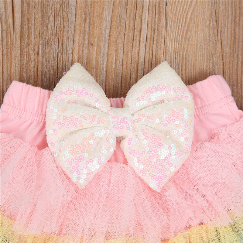 Jupe Tutu pour bébés filles 0-3M, avec bandeau, paillettes colorées, nœud papillon, en maille, couvre-chef à fleurs