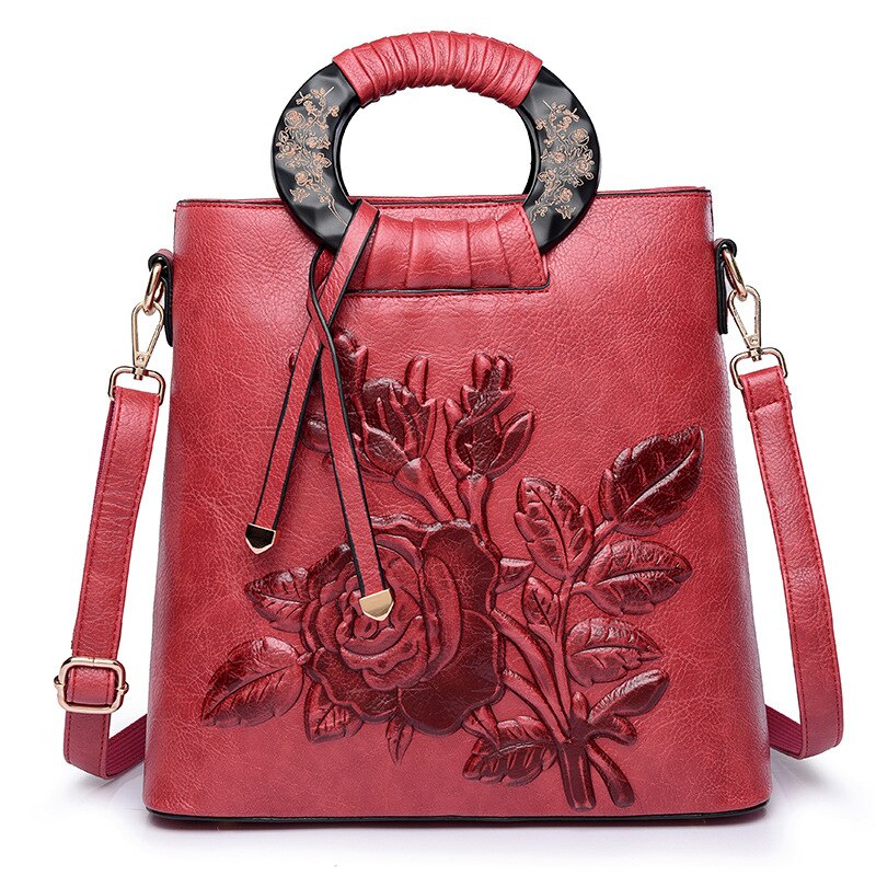 Sac à main à bandoulière unique pour femmes, sacoche à grande fleur, de style ethnique, exclusif,: Red.