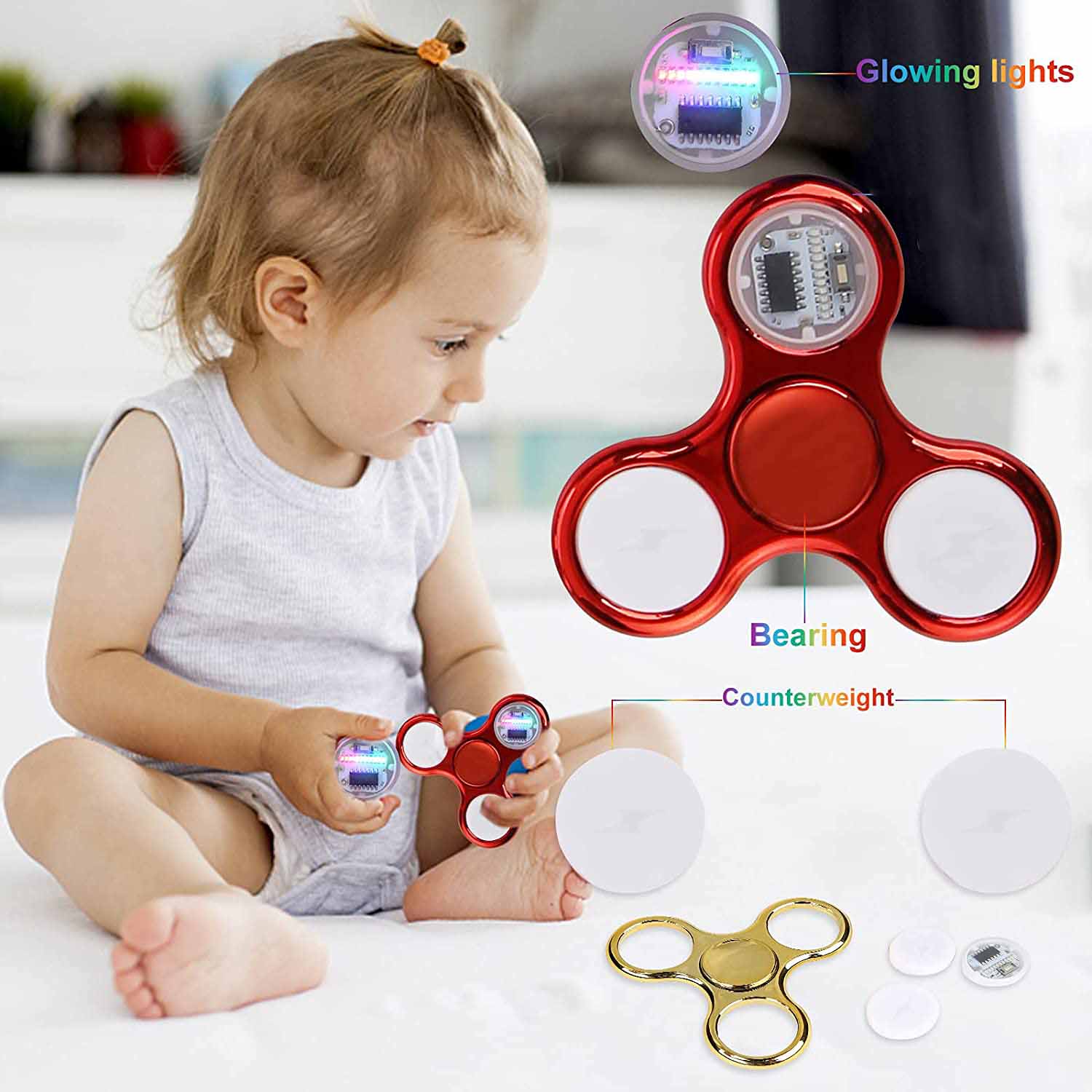 6 farver led lys selvlysende fidget spinner skifter hånd spinner golw in the dark afspændingslegetøj til børn