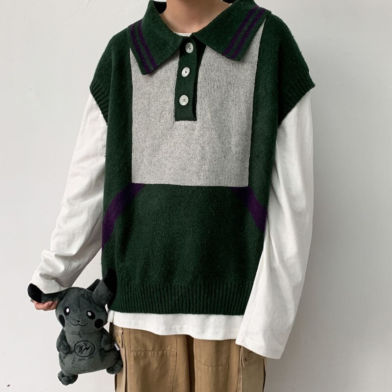 Efterår koreansk sweater vest herre hit farve casual strikket pullover herre streetwear løs herre vest strikke sweatere