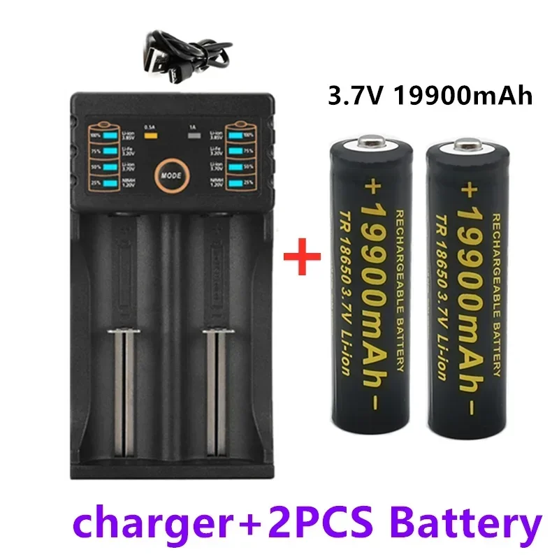 2025 Nuova batteria al litio 18650 ricaricabile 3.7V 19800mAh Batteria per torcia con caricatore USB Alimentazione ad alta capacità di lunga durata S: BIANCO