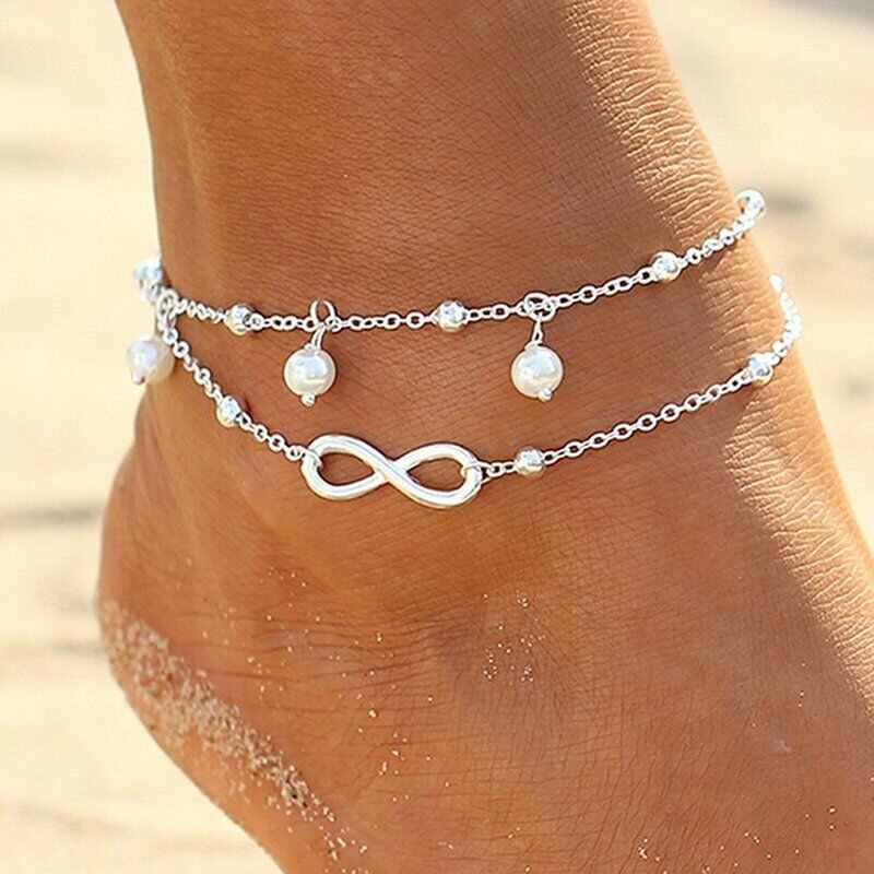 Bohemian Multilayer Tassel Anklets For Women Pearl Beads Dolphin Evil Eye Cactus Shell Pendant Ankle Bracelet Foot Chain Jewelry: 1