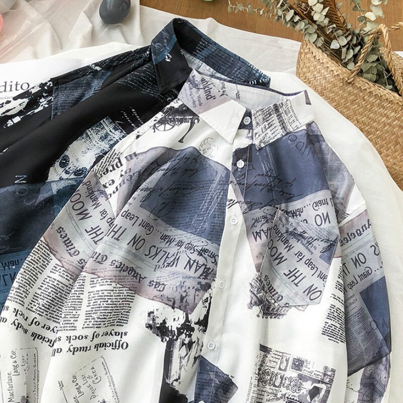 Overhemd herenkleding lange mouwen bedrukt zwart harajuku tops herenoverhemden koreaanse stijl studenten witte kleding plus size dagelijkse chic