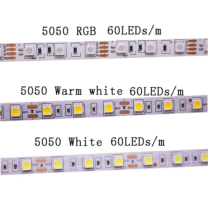 SMD 5050 LED-Streifen, 5 m, 60 LEDs/m, DC 12 V, 24 V, flexibles Band, Diodenband, 4000 K, NW, RGB, Weiß, Warmweiß, verrotten, Grün, Blau, Gelb