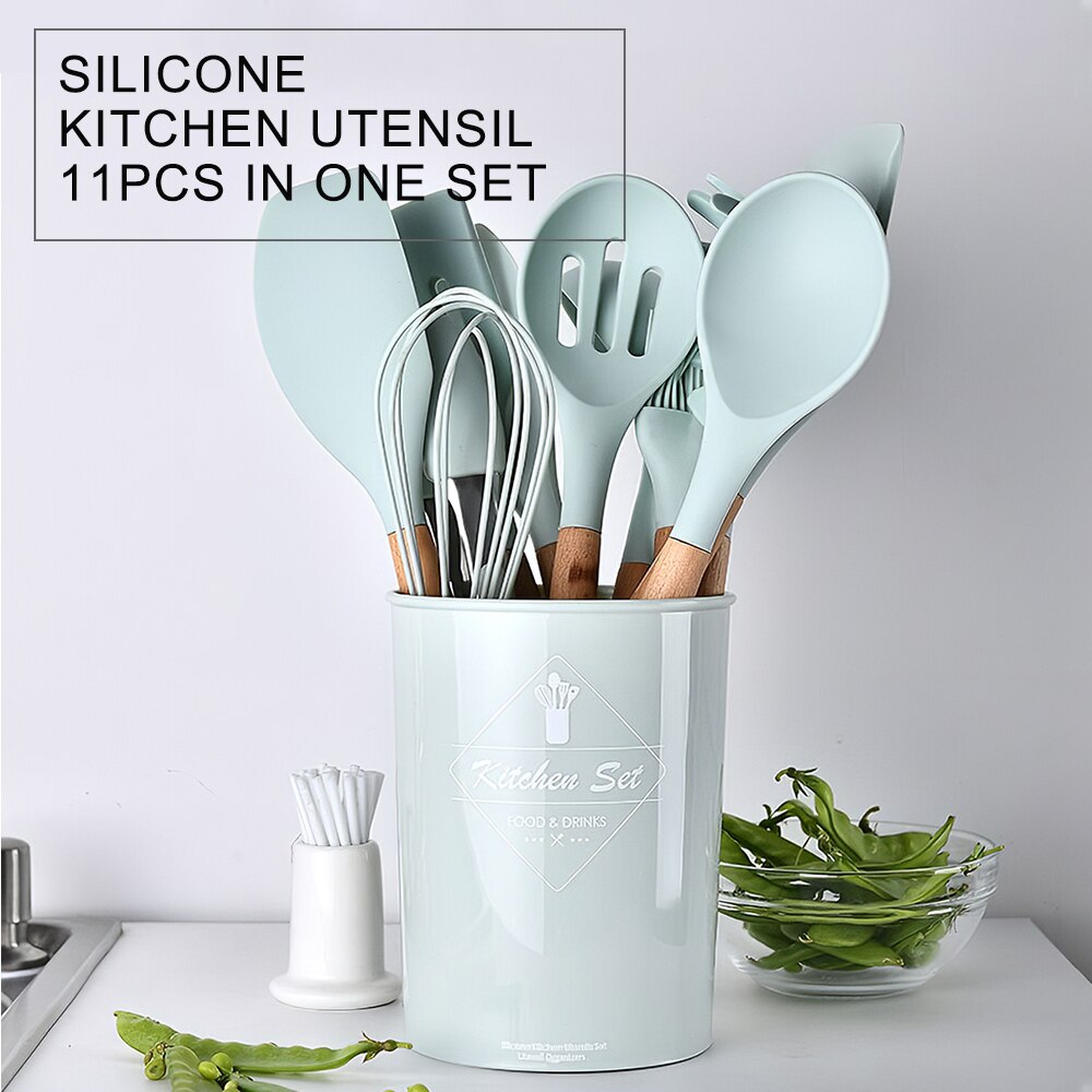 8/9/10/11 Pcs Keuken Gebruiksvoorwerp Set Silicone Hittebestendige Non-stick Kookgerei Set Lepel Spatel Pollepel koken Gereedschap Keuken Gebruik: H27066GR