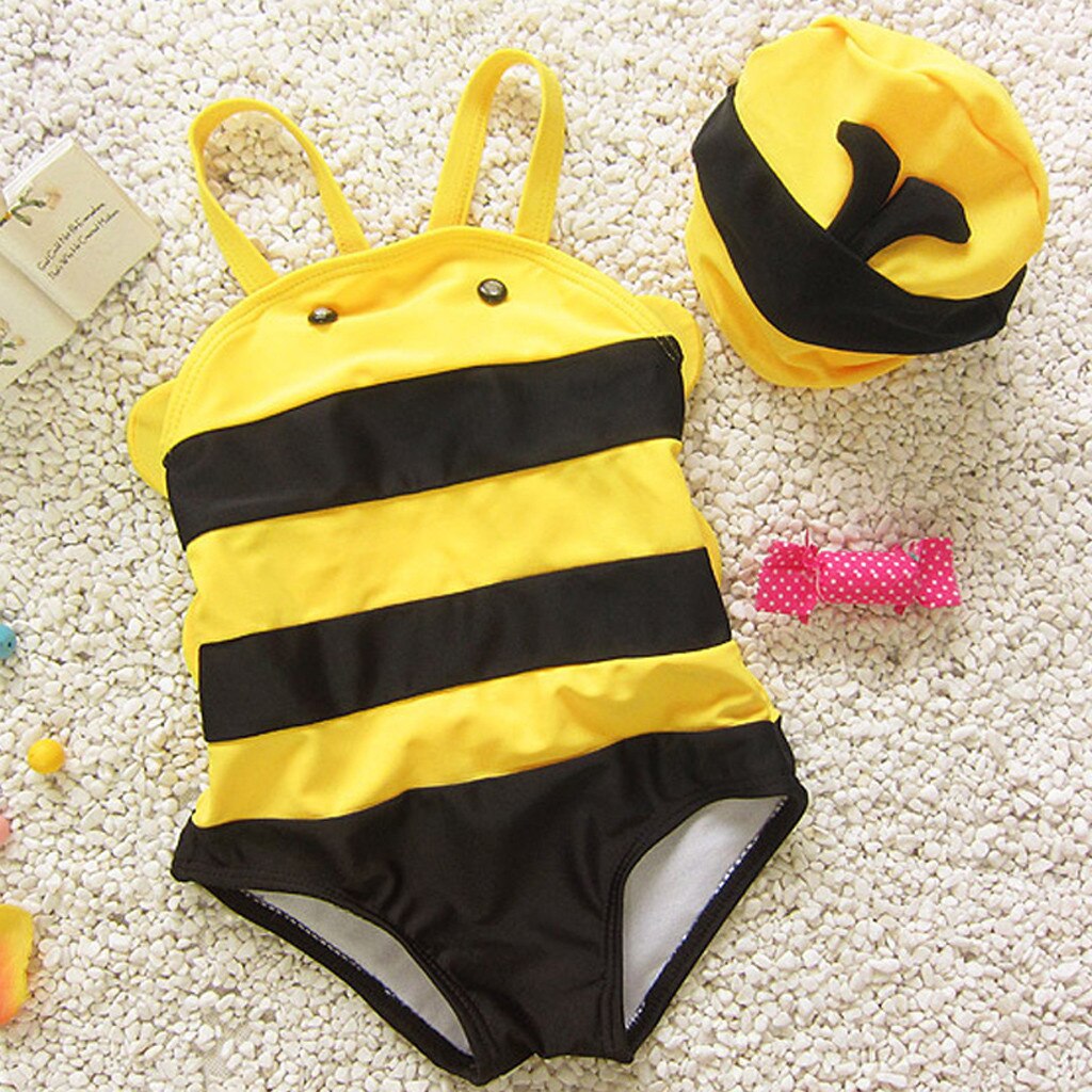 Kleinkind kinder Baby Junge Mädchen Sleeveless bee Cartoon Strand Bademode Straps Set Outfits Beachwear Casual Neue Badeanzug