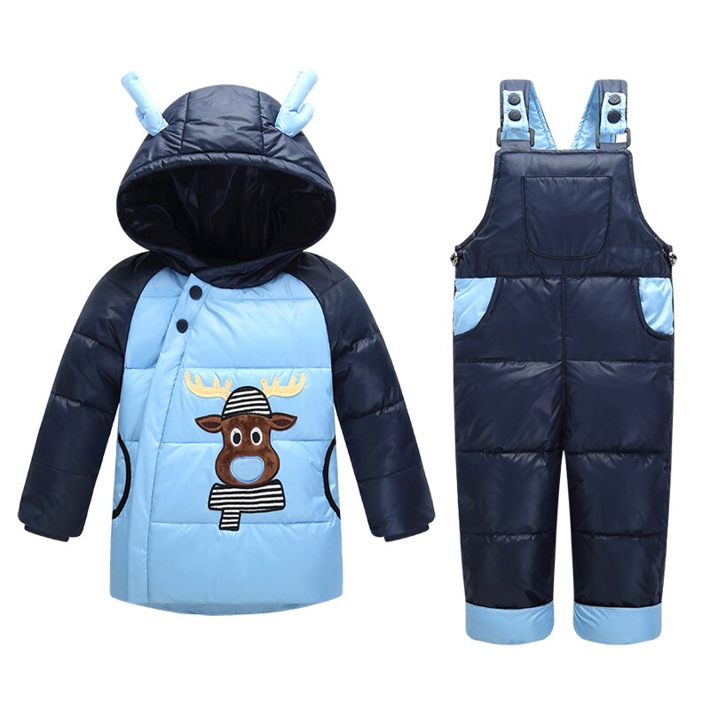 Kids Winter Jacket Overalls Down Jacket For Boys Girls Children Outerwear Toddler Baby Parka Jumpsuits Horse Coat Pant Set 2PCS