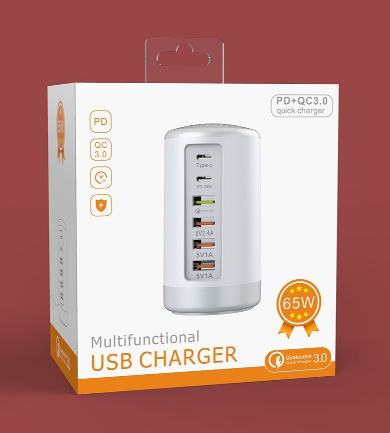 LAMJAD 6 Ports USB Car Charger QC3.0 Fast Charging Phone Charger 65W 2.1A Multi USB Socket for iPhone Android Samsung