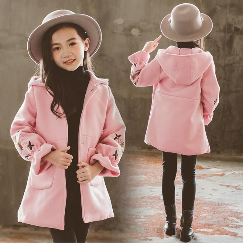 Girls Spring And Autumn Jacket Children Woolen Coat Embroidery Girl Coat Slim Red Jacket For Girls Clothes Cotton Jacket