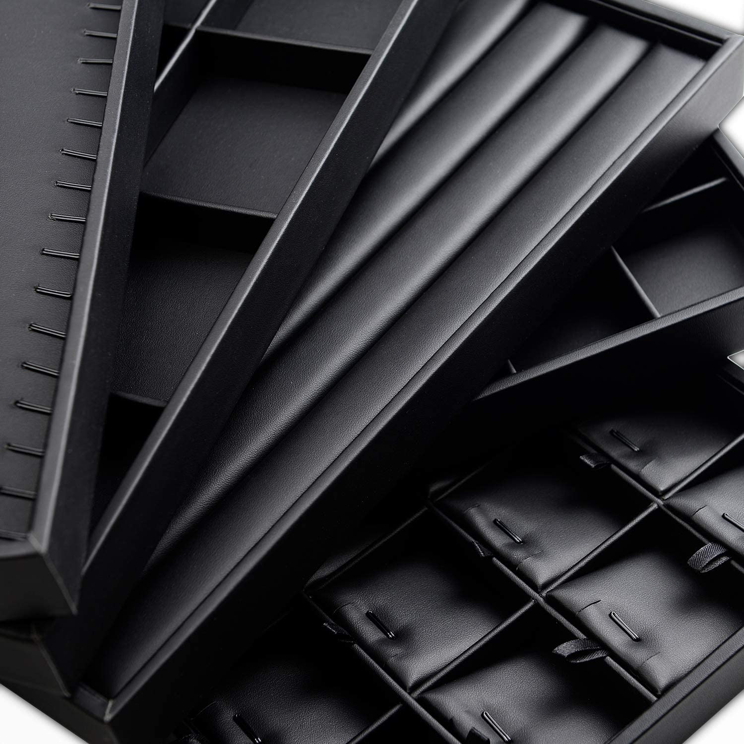 Black Leather Jewelry Display Flat Tray Perfume Accessories Trinket Watch/Earring/Ring Storage Organizer