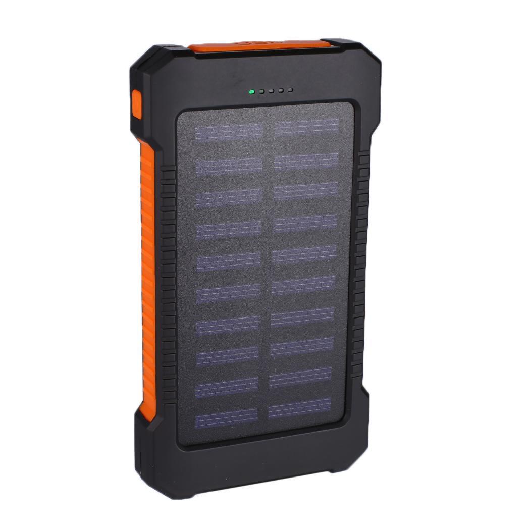 30000mAh Outdoor Solar Portable 2 USB Power Bank Powerbank Hanger Compass DustStop External Battery For Xiaomi MI iPhone Samsung: orange