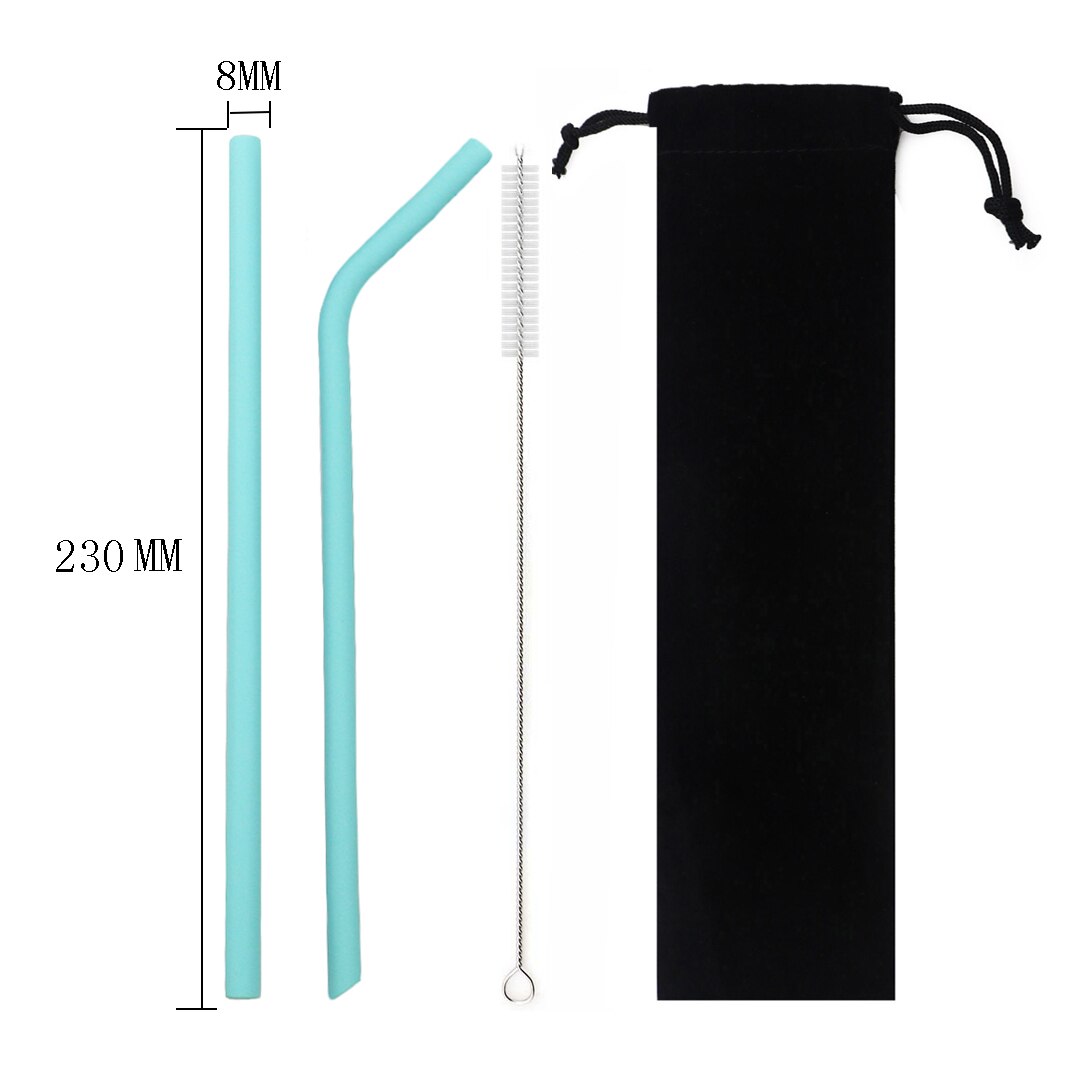 250MM Silicone Straw Reusable Drinking Straw Colorful Flexible Straw Wide 10mm Pearl Milk Tea Smoothies Straw With Cleaner Brush: 230MM sky blue