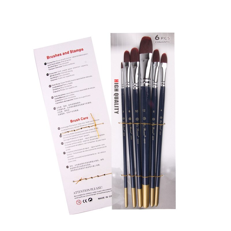 6 st/set finkonstnär nylon hårfärg pensel silverpläterad koppar tub konst penslar för att rita gouache oljemålning pensel konst