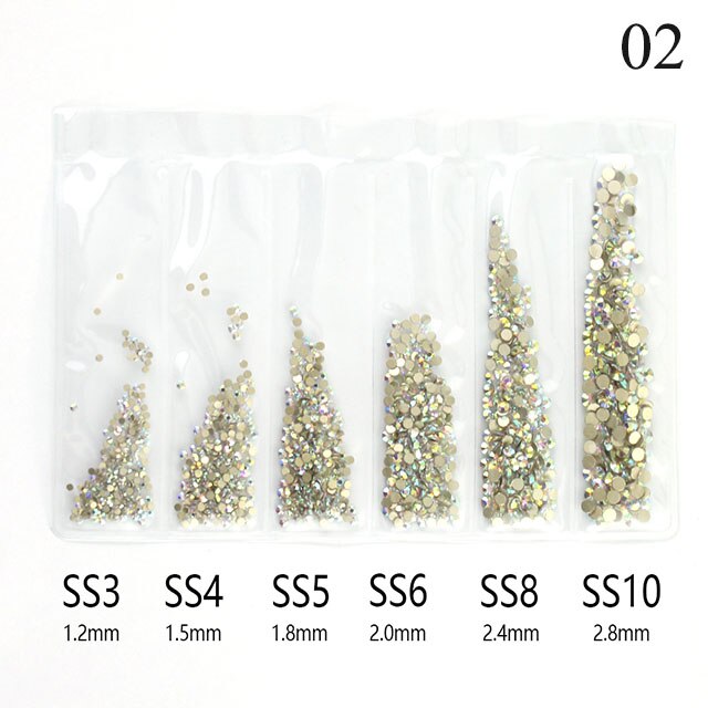 1440PCS Multi Size Glas Rhinestones AB Kleuren Platte-back SS3-SS10 Crystal Strass 3D Charmes Set DIY Manicure Nail art Decoraties: 02