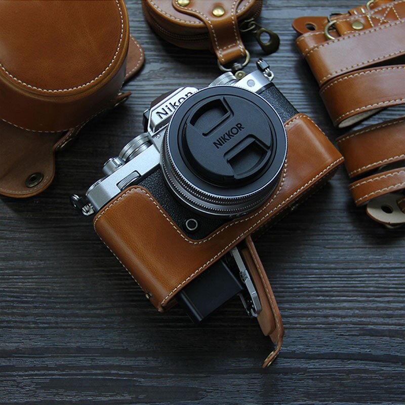 Luksus z-fc etui pu læder kamerataske  z50 taske til nikon zfc z-fc  z50 kamerataske åben batterirem mini taske
