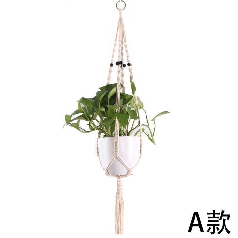Decoratieve plantenhanger macramé plantenhanger voor buiten, hangende plantenmand van katoentouw met 4 poten: A1