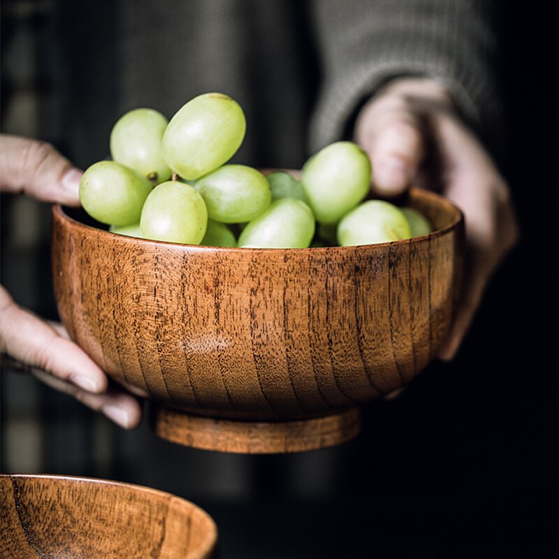 Cuenco de madera japonés para sopa, cuencos grandes de arroz, utensilios de madera, vajilla de cocina, cuenco de servicio para comedor, cuenco de madera para ensalada de frutas y comida, 2/4 Uds.
