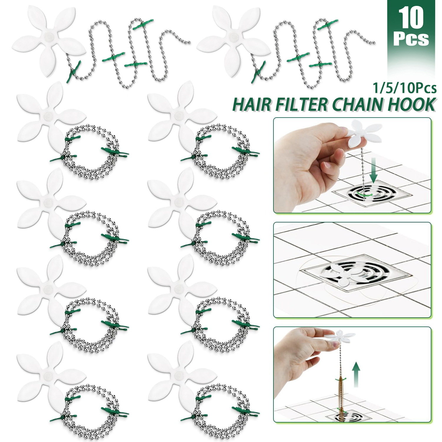 1/5/10 Stück Blumenform Duschablauf Waschbecken Entferner Haarfilter Kette Haken Fänger Sieb Haarschlinge für Badezimmer Küche Badewanne