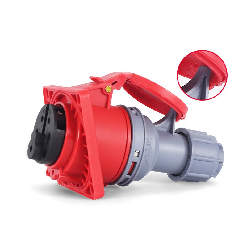 16a 32a waterproof industrial plugs and sockets IP44 3P 4 core 5 pins P N E Panel Mounted tilted oblique socket
