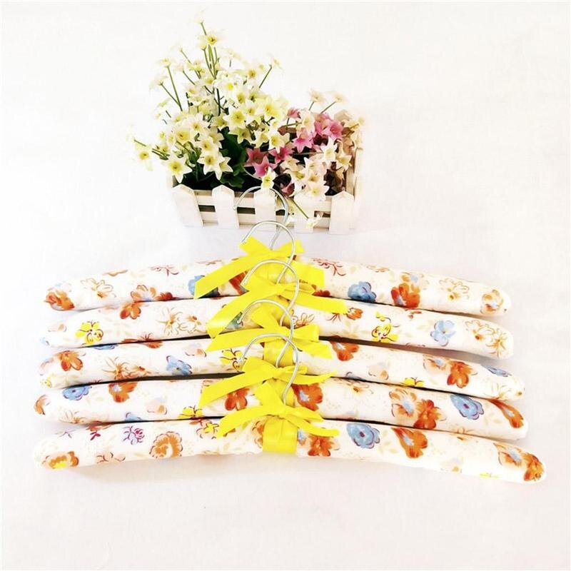 Lot de 5 cintres rembourrés en éponge à fleurs colorées, antidérapants, en satin de coton