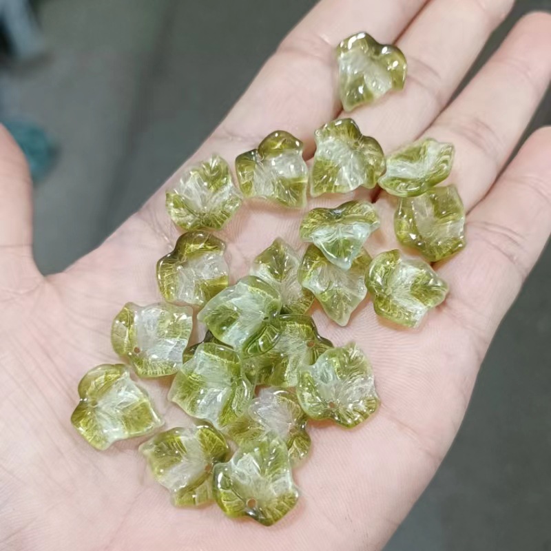 20 piezas hojas de calabaza de 15MM, cuentas de Murano, cuentas de cristal de flores de Color degradado múltiple para fabricación de joyería, accesorios DIY hechos a mano