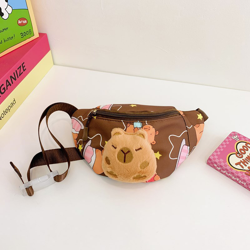 Kawaii Capybara Umhängetasche für Kinder, Brusttasche, Cartoon-niedlicher Rucksack, lässig, Outdoor, Reisen, Geldbörse, Taillen-Organizer,: Brown