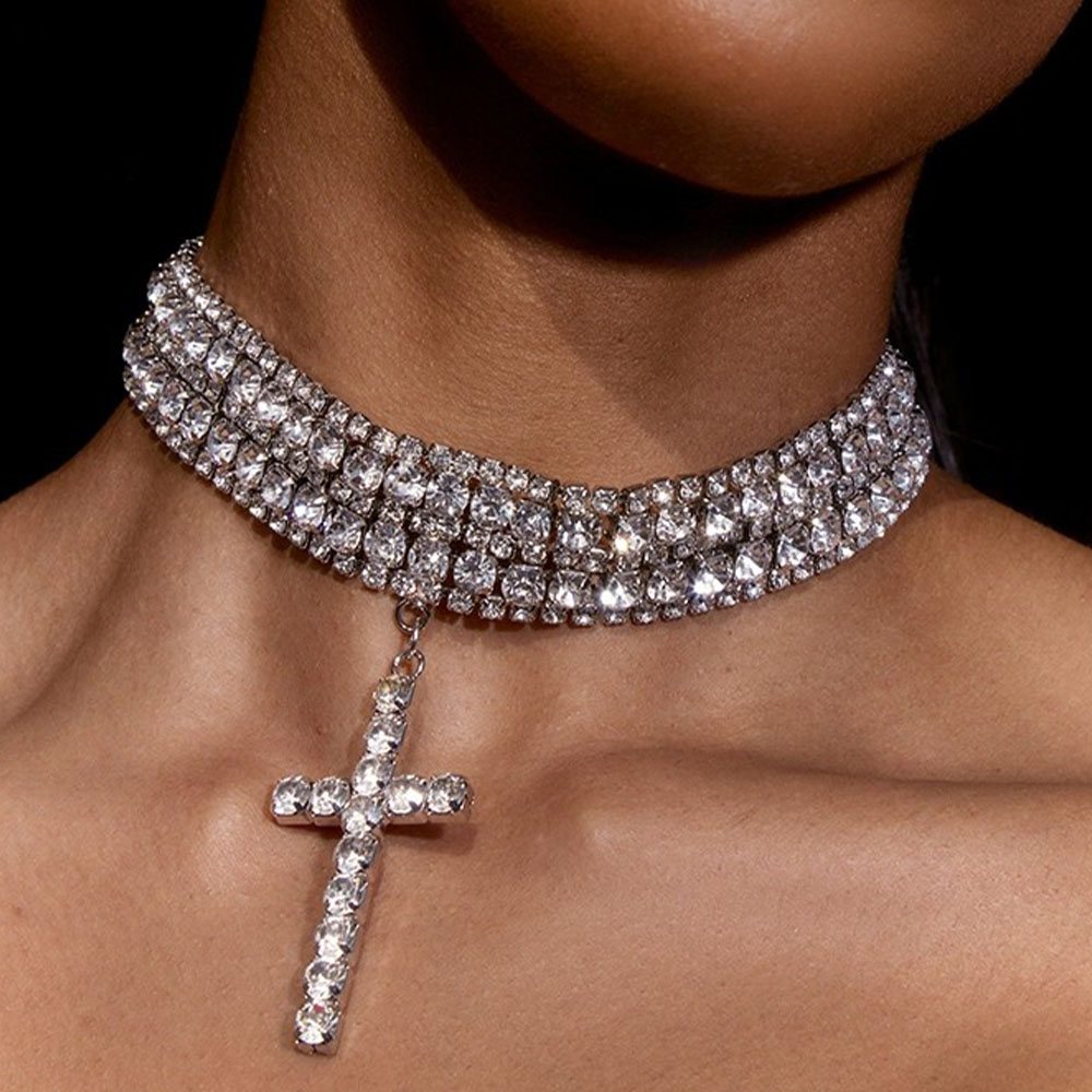 XSBODY-collar cruzado multicapa grueso Y2k para niñas y mujeres, joyería de boda de una pieza con diamantes de imitación, collares para el cuello, accesorios,