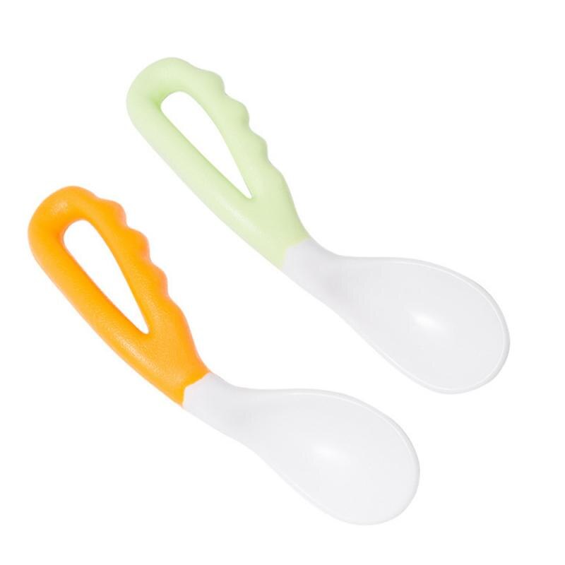 2 stuks baby zachte lepel 2 kleuren baby zachte lepel lepel voedingslepel groep baby zachte lepel servies eten training: Oranje 1 st