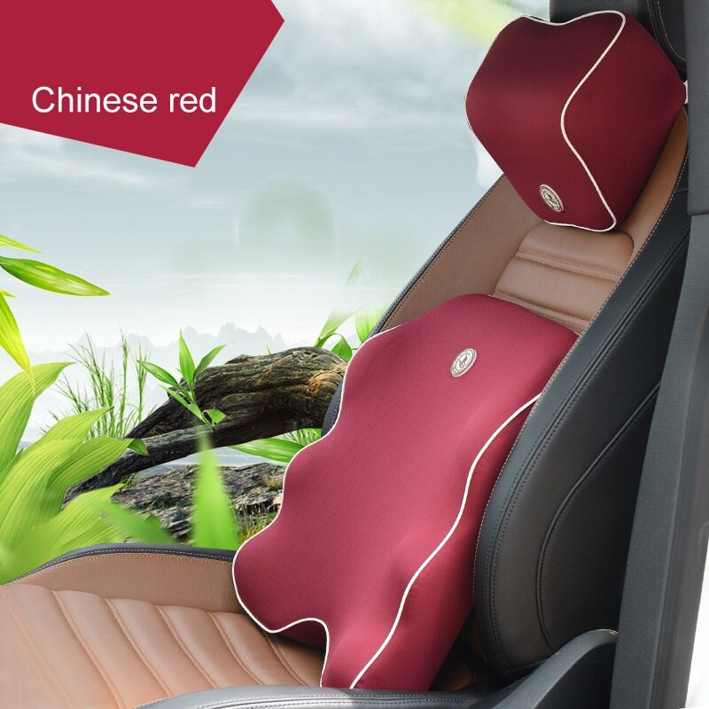 Lændestøtte bilsæde pude rygpude bil nakke pude hukommelse skum ergonomi bil puder til førerstol pude komfort: Rødt sæt