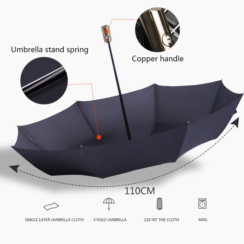 Automatic 3 Folding Aureate Handle Big Umbrella Rain Women Luxury Windproof Stand UV Umbrella Ideas Paraguas