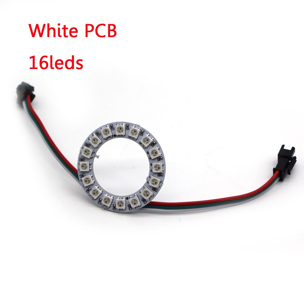 WS2812B ic Built-in RGB pixel Ring 8/16/24/35/45 Bits leds Module Individually Addressable 5050 RGB Full Color Round LED Circle: White PCB 16leds