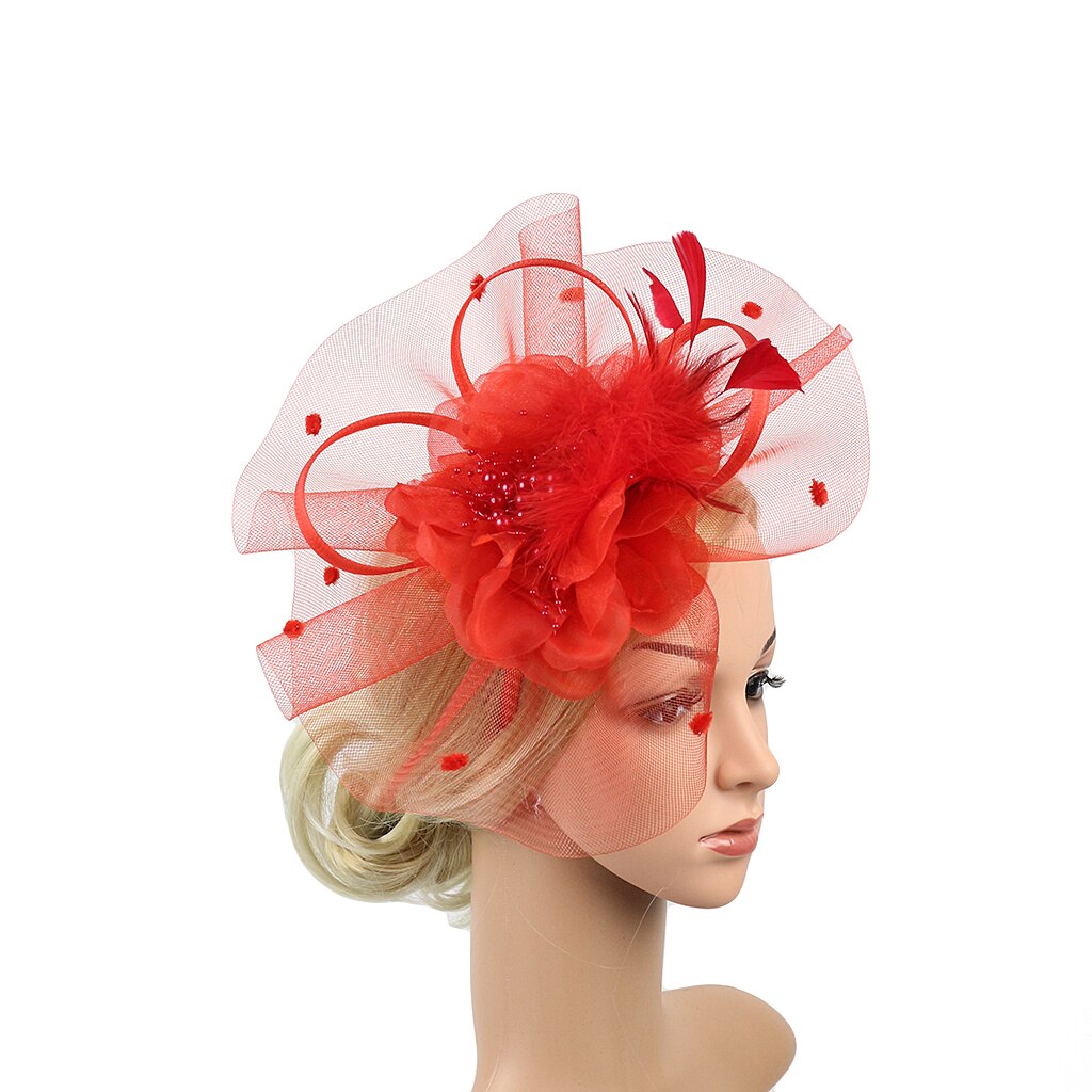 Fascinators Hat Flower Feather Net Mesh Kentucky Derby Tea Party Headwear with Hair Clip and Hairband for Women Purple Red Green: Red