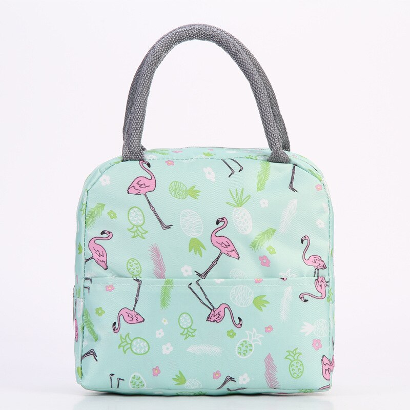 PLEEGA Functionele Patroon Cooler Lunchbox Draagbare Geïsoleerde Canvas Lunch Tas Thermische Voedsel Picknick Lunch Tassen Voor Vrouwen Kids: Green flamingo