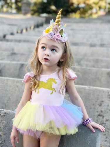 Niñas bebé adorables unicornio encaje Tutu Romper vestido de princesa Tops trajes de ropa