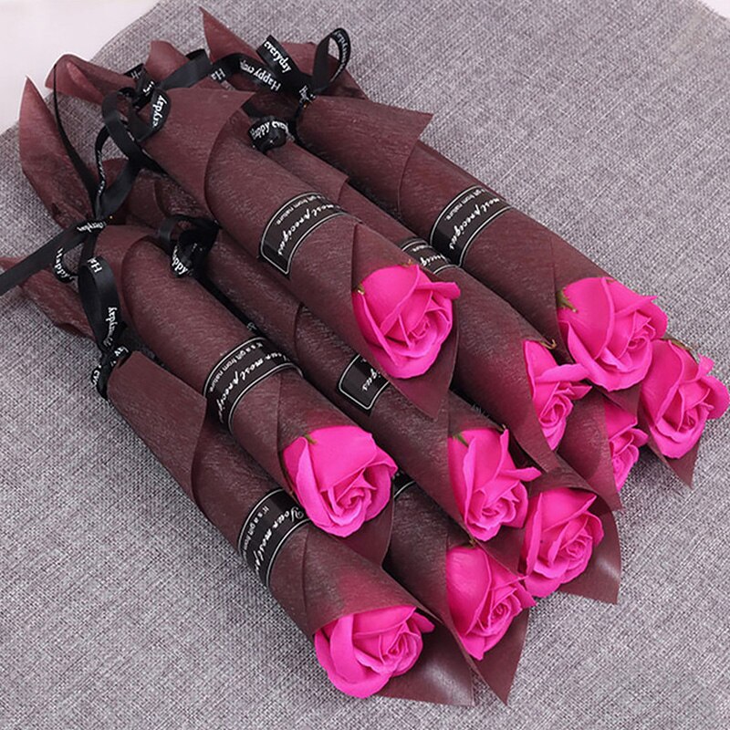 Enkelt rose blomster buket flerfarvet sæbe blomster til bryllup valentine forsyninger 35 cm rød lilla: Rosenrød