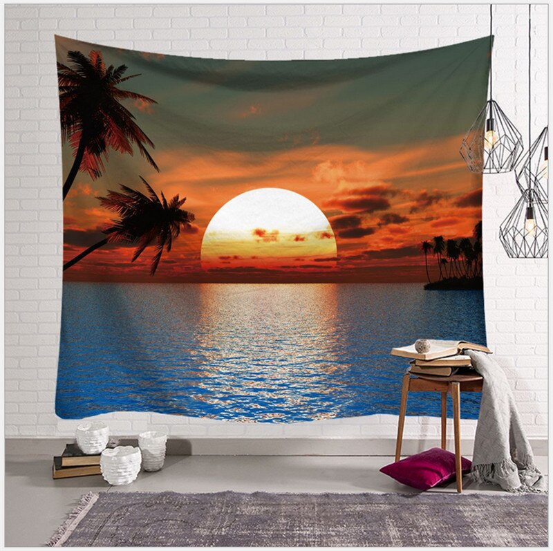 95cm x 73cm kunst naturlig utsikt veggteppe flott sjø solnedgang utskrift veggteppe vegghengende veggteppe stue hjemmeinnredning: 3