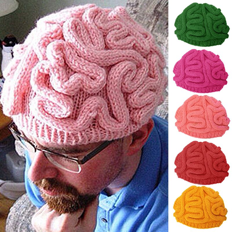 Lustige Handgemachte häkeln stricken Mütze Mütze Erwachsene freundlicher Winter Persönlichkeit entsetzlich Gehirn Einfarbig Schädel Kappe Halloween Cosplay Stütze