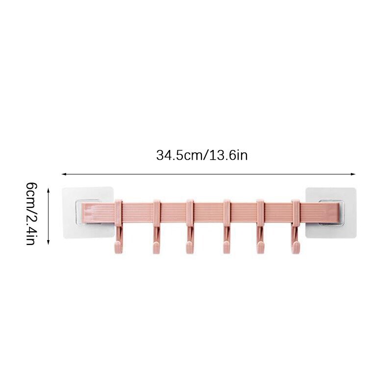 Adjustable Kitchen Storage Rack 6 Hooks Wall Hooks Bathroom Door Holder Hanger Towel Holder Key Hooks Kitchen Organizer: Pink