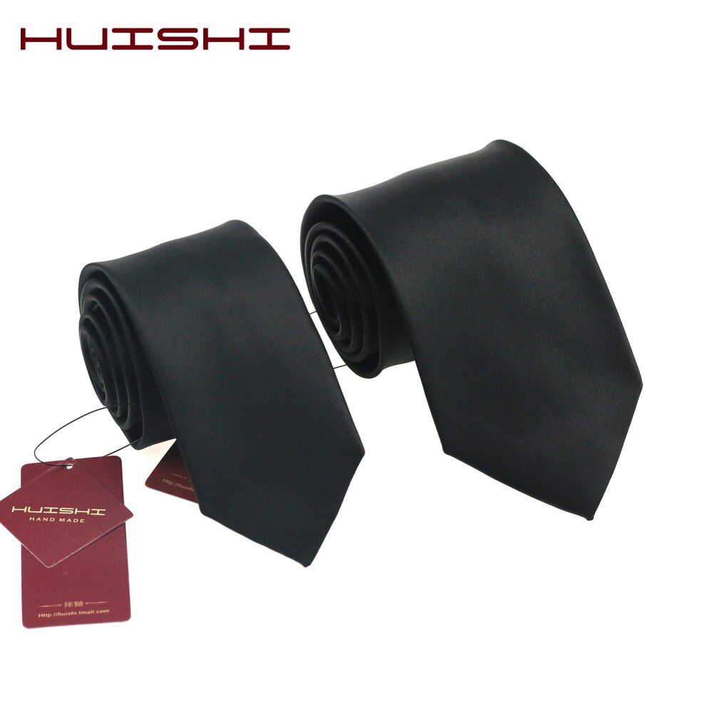 HUISHI Classic Simple Plain Black Mens Ties Business Stripe 8cm And 6cm Neckties Jacquard Woven Polyester Slim Wedding