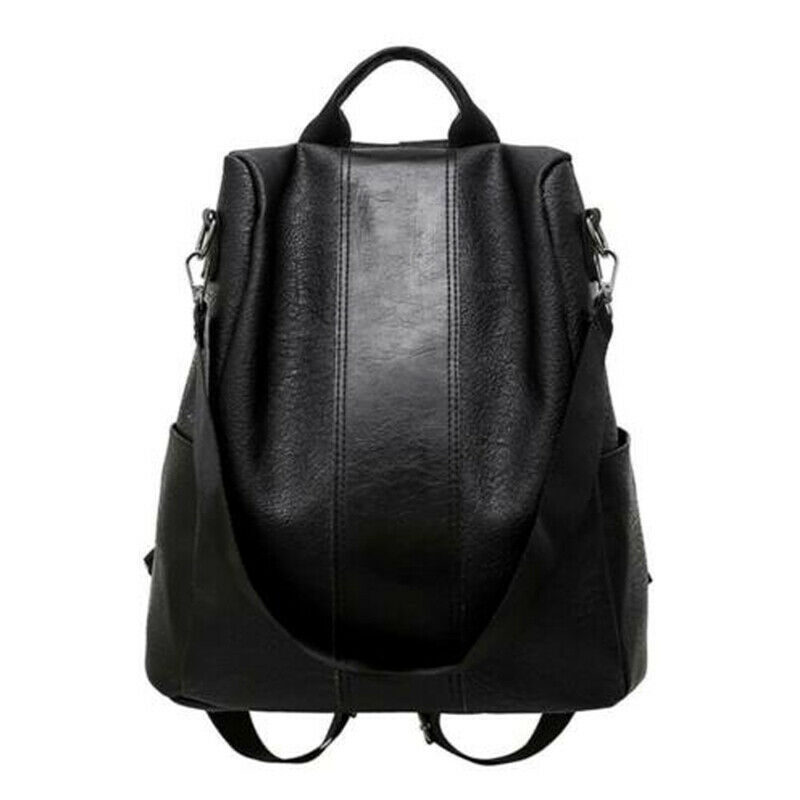 Female Anti-Theft Backpack Classic PU Leather Solid Color Backpack Canta Back Zipper Adjustable Shoulder Strap Bag: Black