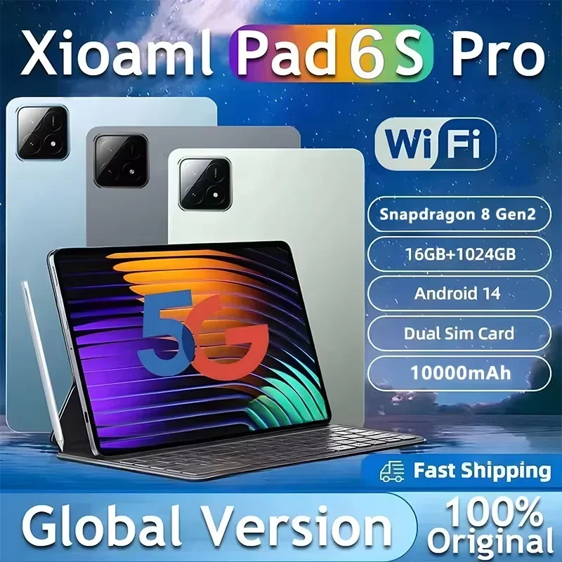 2025 Global Mi tablet Android 14 Pad 6S Pro 16GB 1TB Snapdragon 8 Gen2 4K HD 5G WIFI SIM Bluetooth WPS 10000mAh xioami tabletten